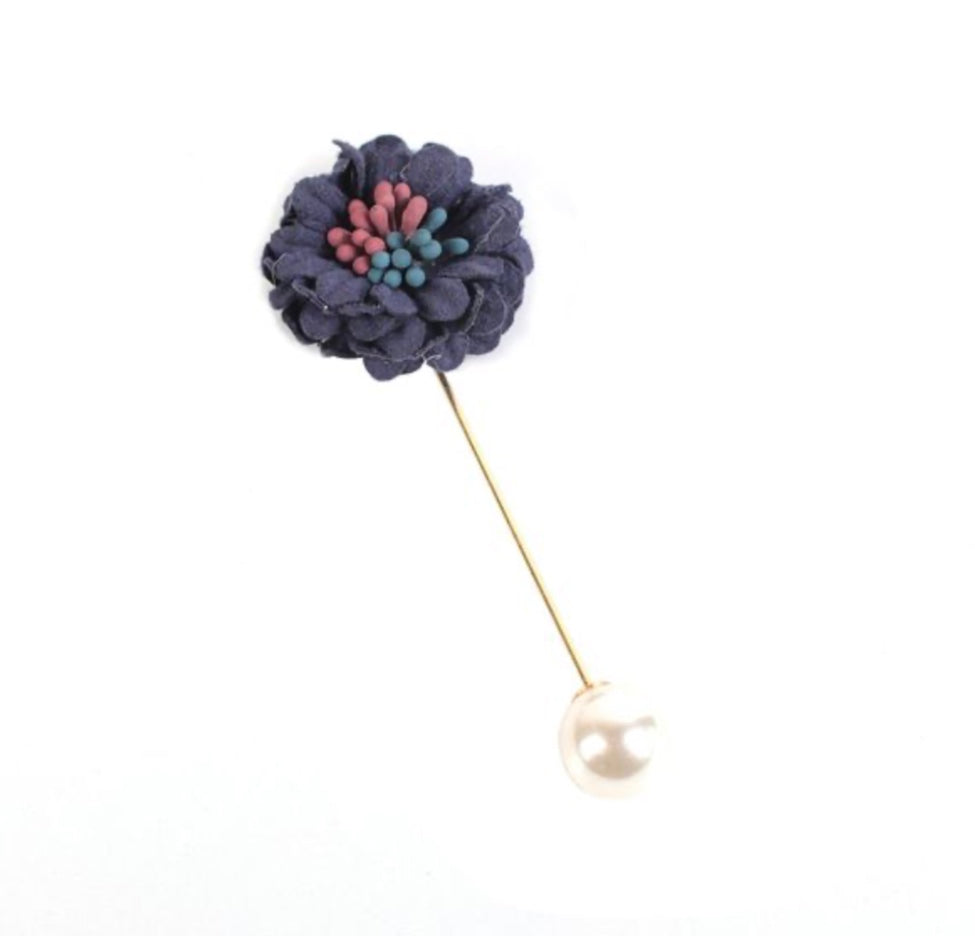 *Navy Blue Flower Lapel - GW