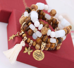 *White/Brown Beaded Stack Bracelet - B59