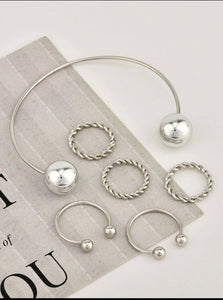Metal Ball Cuff Bracelet & Ring Set - B40S1