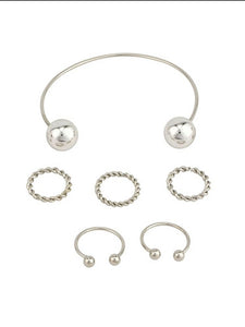 Metal Ball Cuff Bracelet & Ring Set - B40S1