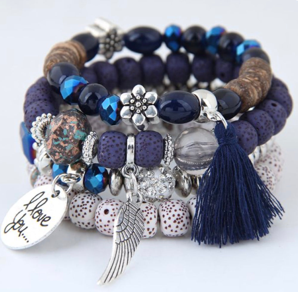 *Blue Beaded Stack Bracelet - B60