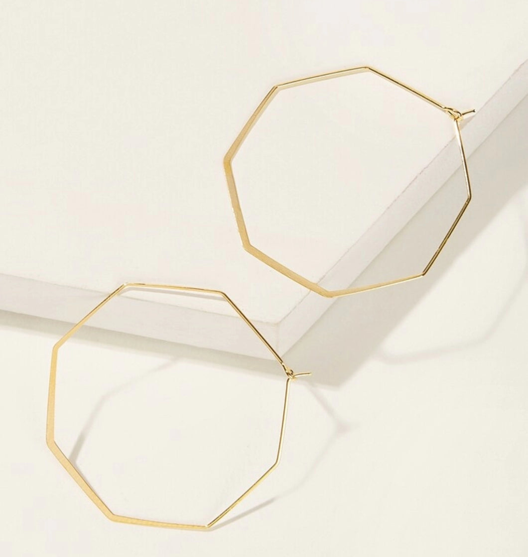 Gold Small Hexagon Hoop Earrings - B7S2*