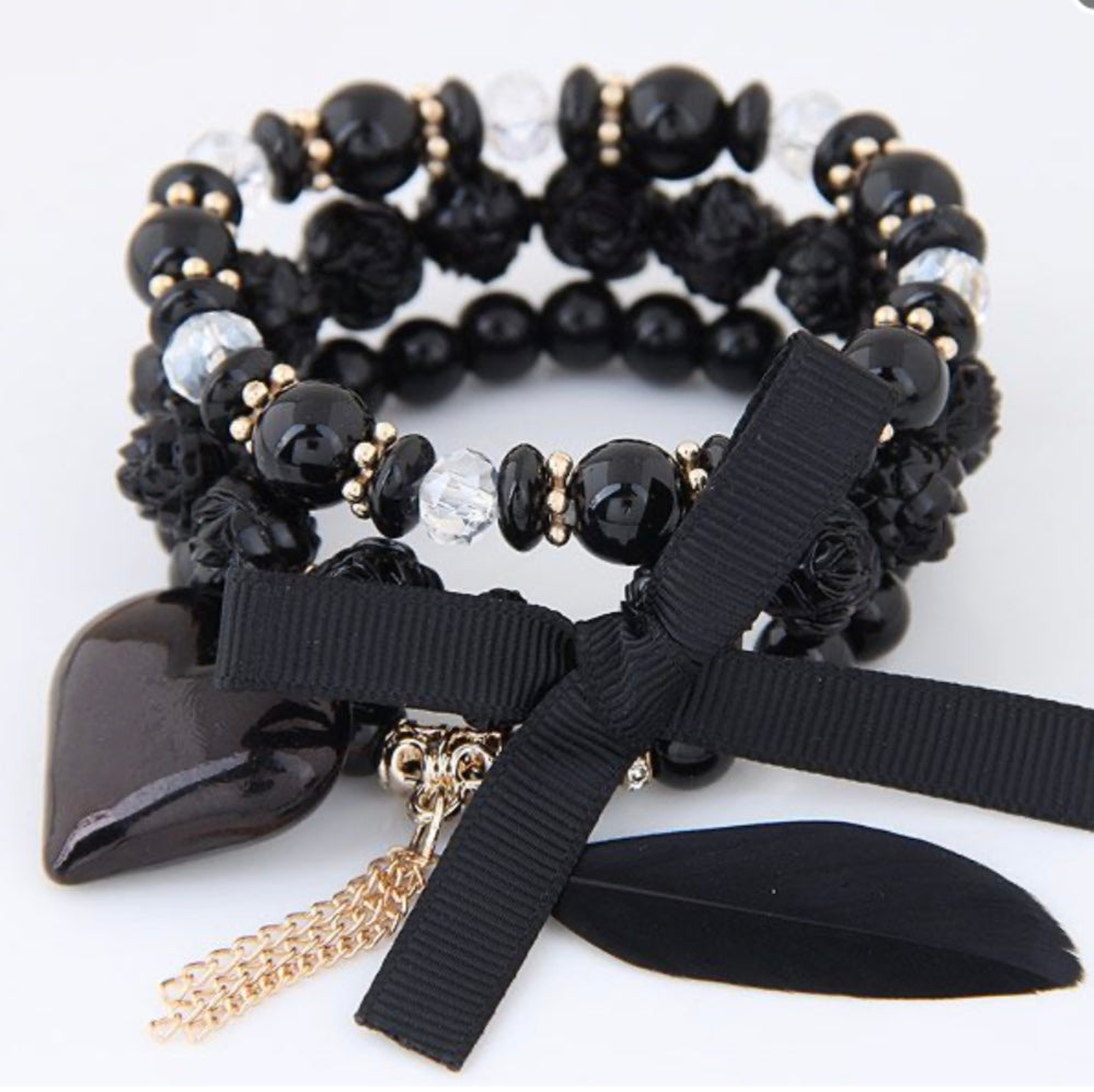 *Black Beaded Stack Bracelet - B64