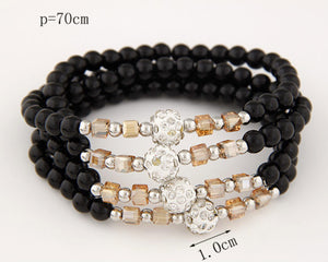 *Black Beaded Rhinestone Bracelet - CC