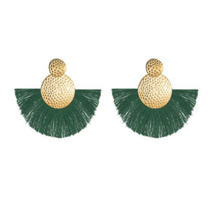 *Gold/Hunter Green Bohemian Fringe Earring - B23S5