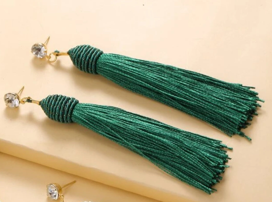 *Green Tassel Earrings - B29S2